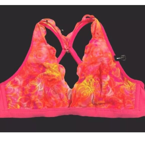 Victoria’s Secret Pink Unlined Plunge Lace Bralette Bra Coral Multicolor Small - Picture 5 of 8